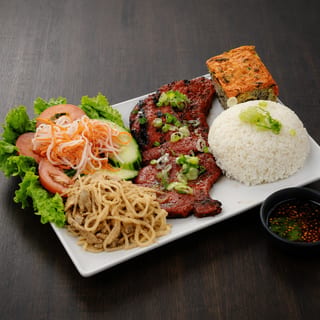 Vr3.Rice Platter with Grilled Pork Chop, Shredded Pork and Meatloaf